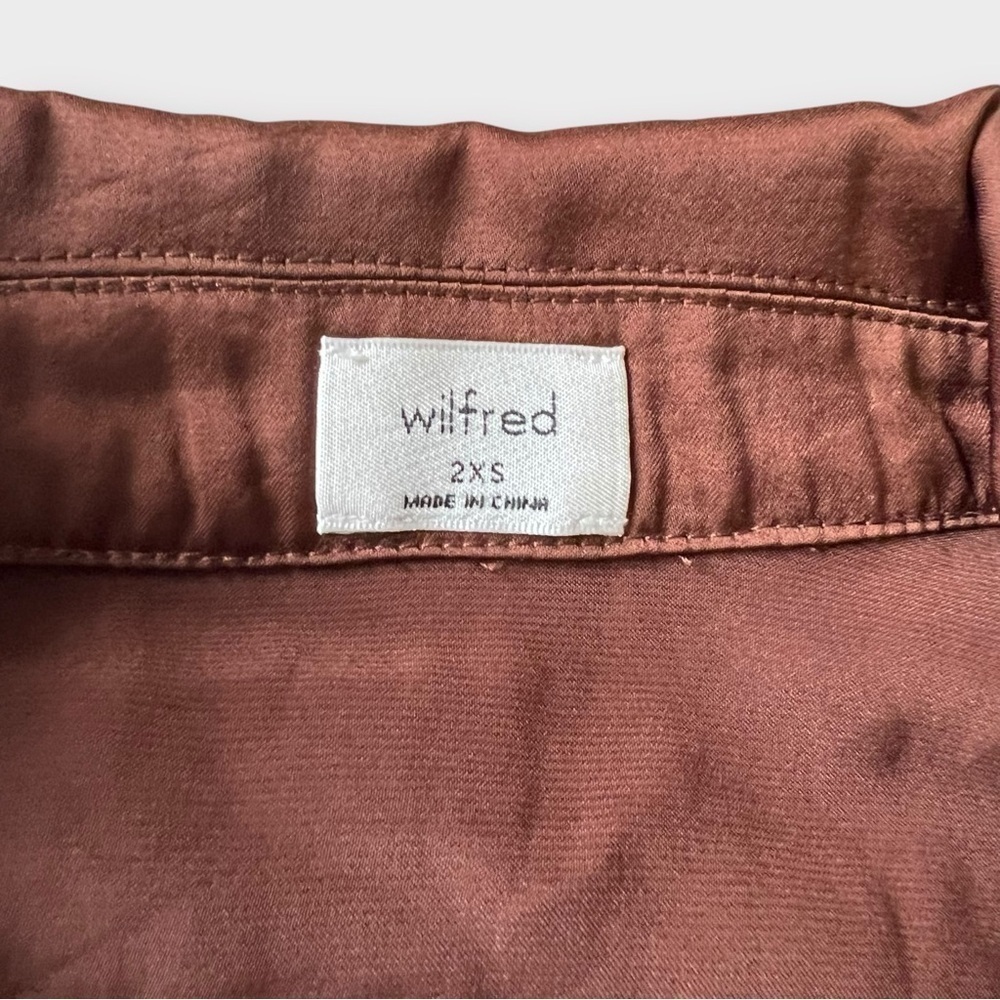 Wilfred Tie-Front Satin Blouse – Rust Brown – Size 2XS NWT - Picture 5 of 15